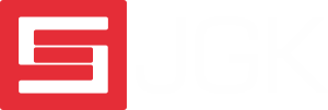 Logo firmy JGK w białej wersji kolorystycznej